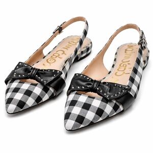 Sam Edelman Gingham Bow Studded Slingback Ballet Flats 8.5